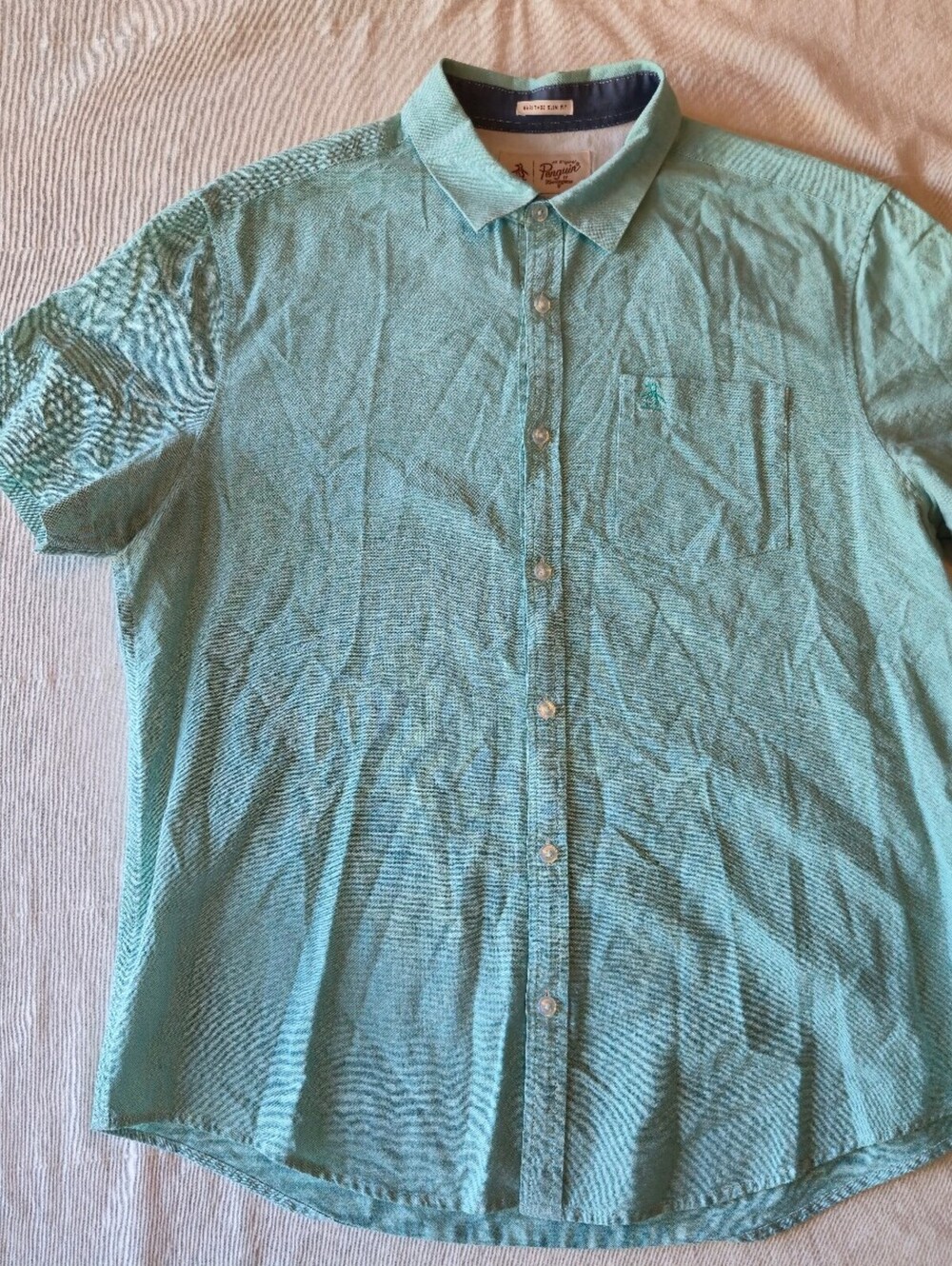 Original Penguin Heritage Slim Fit Light Green Short Sleeve Shirt Large
